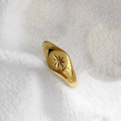 YUUN RUO 18 k Gold Plated Fashion Personality Plain Smooth Eight Star Ring Female Titanium Steel Jewelry Wholesale Water Proof