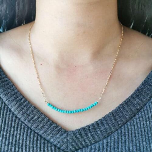 Hand Made Unique Turquoise Natural Stone Choker 14K Gold Filled Chain Gemstones Necklace For Women Girl Gift Bohemia Jewelry