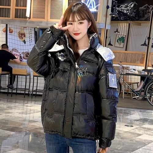 Plus Size Casual Thick Womans Coat Warm Glossy Loose Ladies Jacket Short Hooded Puff Coat with Zipper and Pockets for Female