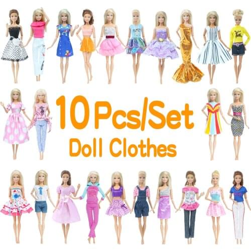 10 Set/Lot Princess Doll Dress Evening Party Gown Accessories Clothes for Barbie Doll Fashion Design Outfit Baby Girl DIY Toy