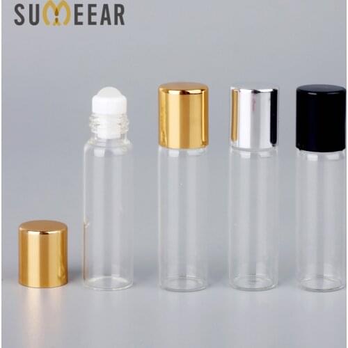 100 Pieces/Lot 5ml Mini Refillable Perfume Bottle Roll on Bottles for Essential Oils Vial Empty Perfume Sample Roller Bottle