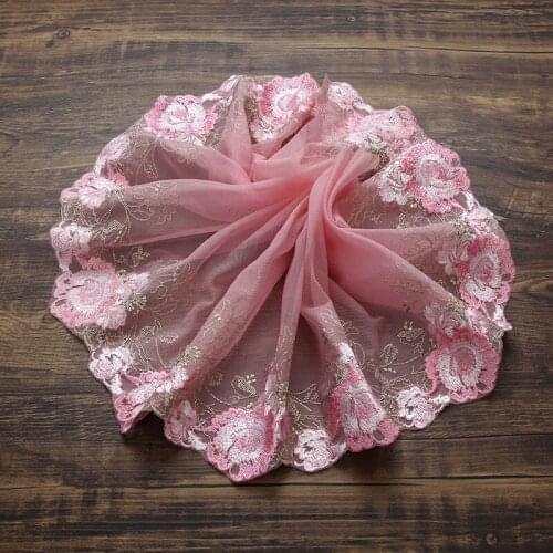 15Yards Embroidered Lace Trims Pink Fabric for Sewing Clothing Wedding Decorations 19cm Christmas Fabric Ribbon DIY