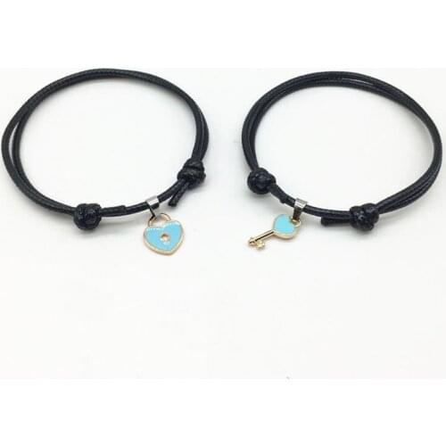 2 PCs/lot,New Arrival Couple Bracelet Alloy key Heart Lock Charm Bracelet Handmade Jewelry Rope Bracelet Lovers Gifts for Wome