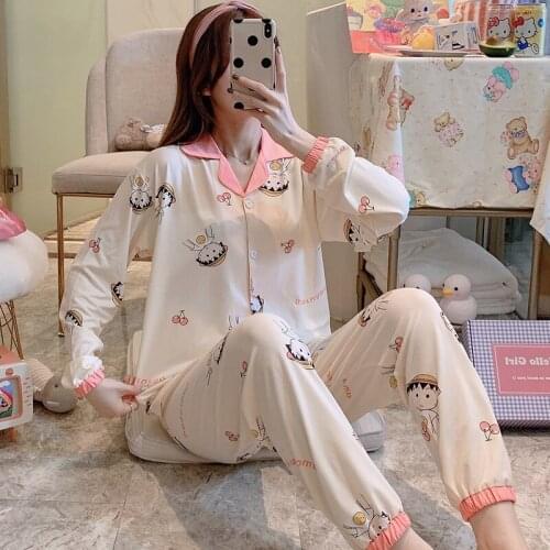 2021 Autumn Winter Long Sleeve Print Pajama Sets for Women Korean Sleepwear Suit Pyjama Loungewear Homewear Pijama Mujer Clothes