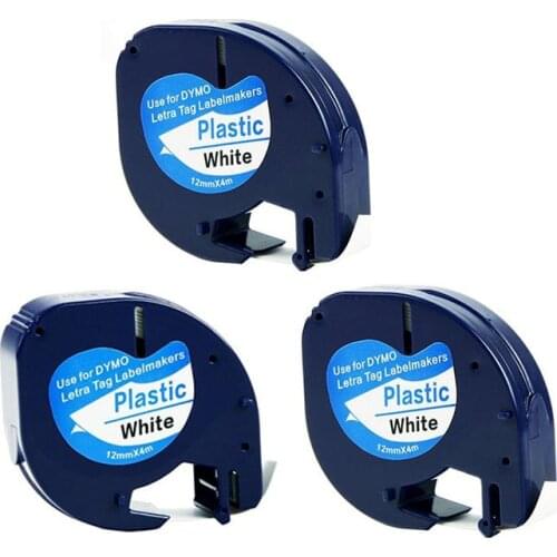 3pcs 1/2 Inch x 13 Feet DYMO Letra Tag 91331 Black on White Tape LetraTag LT 91201 91221 59422