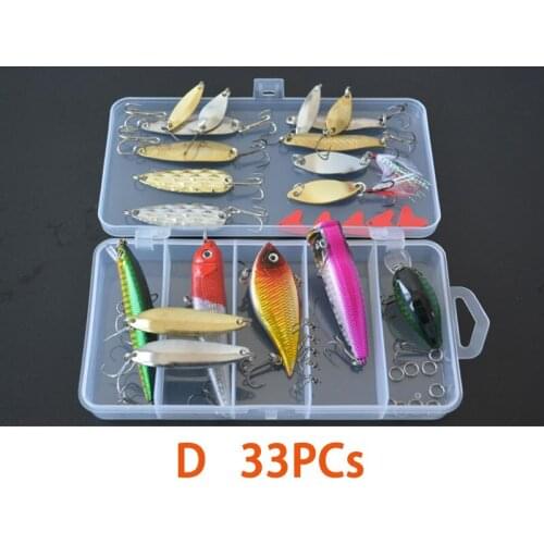 33PCs Kit Fishing Lure Bait set metal Spoon Popper Crankbait Minnow Pencil Hard Plastic Wobblers Metal Jig Spoons Tackle