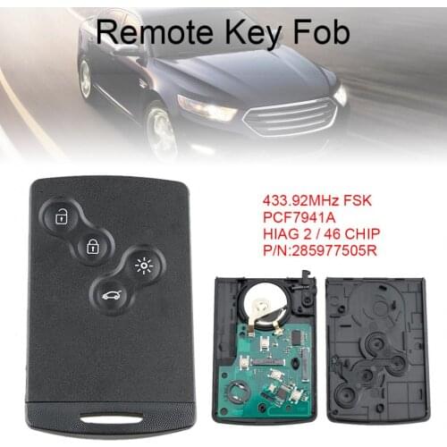 433MHz Smart Card Car Remote Key with PCF7941A Chip Fit for Renault Megane III Fluence Laguna III Scenic 2009-2015