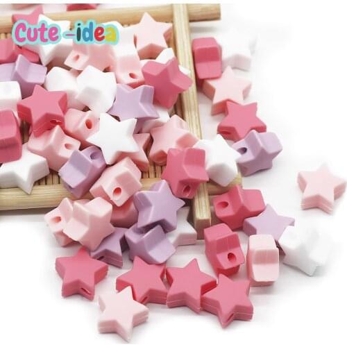 Cute-Idea 5pcs Mini Star Silicone Beads Baby Chew Nursing beads DIY Baby teething Pacifier Chain Toys Accessories Baby goods