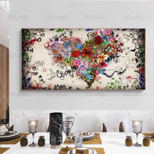 Modern Canvas Painting Abstract Heart Flower Posters and Prints Wall Art Pictures for Living Room Interior Cuadros Home Decor