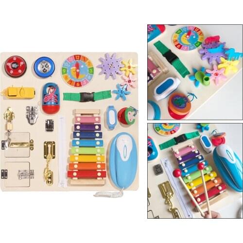 Wooden Busy Board Montessori Toys for Toddlers Basic Skills Toddler Activity Board Preschool Educational Learning Toys