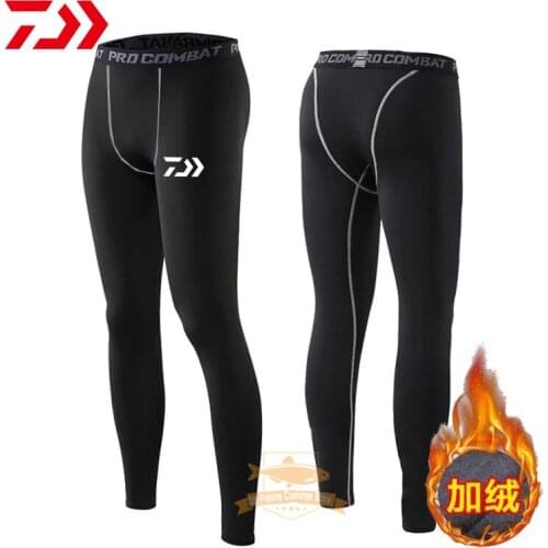 Daiwa Men and Fishing Tights Autumn Winter Plus Velvet Warm Fitness Basketball Running Elastic Quick Drying Hiking Fishing Pants