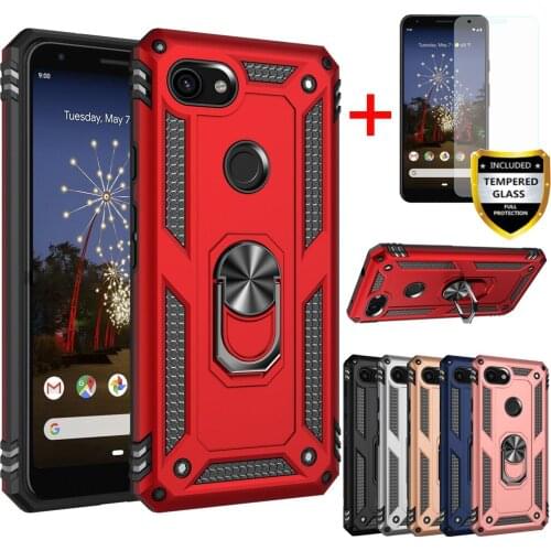For Googole Pixel 3a/3a XL Case Dual Layer Military Armor Adsorption Heavy Duty Magnetic Ring Stand Shockproof Hard Back Cover