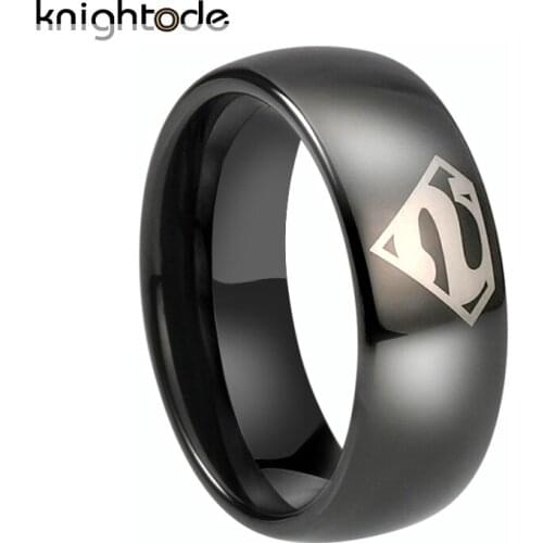 Black Tungsten Carbide Rings Super Man Logo Engraved For Men Women Classic Band Rings Gifts Jewelry Dome Polished Comfort Fit