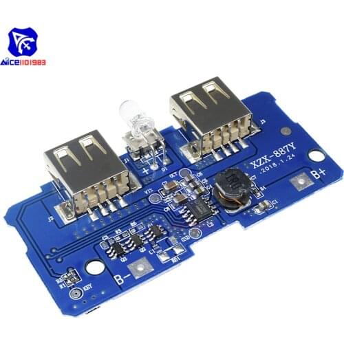 Dual USB 5V 2A Step Up Power Bank Charger Board Module Charging Circuit Boost Power Supply Module 2A Output 1A Input