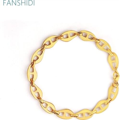 FANSHIDI Stainless Steel Pig Nose Chain Coffee Beans Bracelet For Women Texture Gold Color Pulsera de mujer