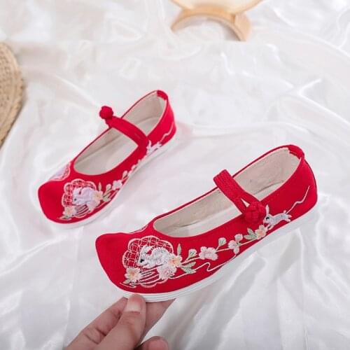 Hanfu Girls Embroidered Shoes Old Beijing Handmade Cloth Shoes Ethnic Style Costume Student Dance Embroidery Childrens Shoes