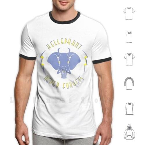 Hellephant-Impale Blue On Dark Red T Shirt DIY Cotton Big Size 6xl Hellephant Hell Elephant Hell Elephant Jumbo Hades Devil Sata