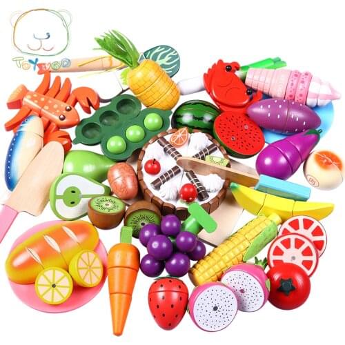 Toywoo Cutting Toys Kitchen Food Toys Fruit Fish Vegetable Blocks Children Lovely Wooden Toys Play House Toy for Baby Kids