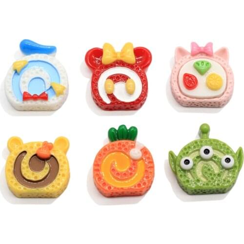 Simulation Cartoon Cake Roll Flat Back Resin Cabochon Kawaii Food Scrapbook Craft DIY Hair Accessories Phone Decor