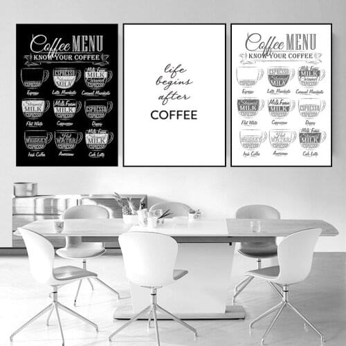 Canvas Painting Nordic Coffee Menu Pictures Print Black White Cafe Shop Poster Wall Art Home Decor