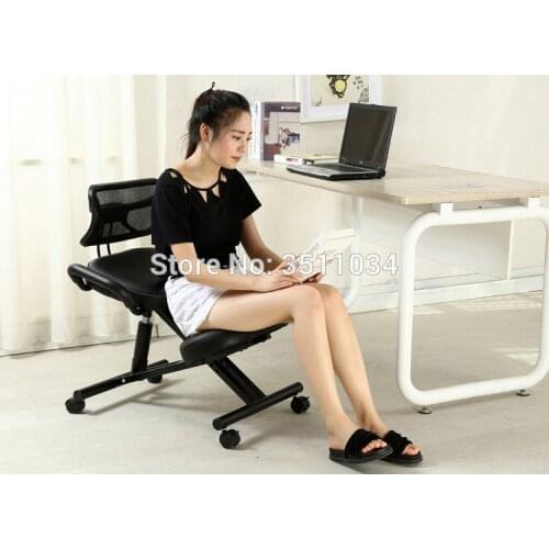 Ergonomically Designed Knee Chair Leather Black Chair With Caster with Back and Handle Office Kneeling Chair Ergonomic Posture