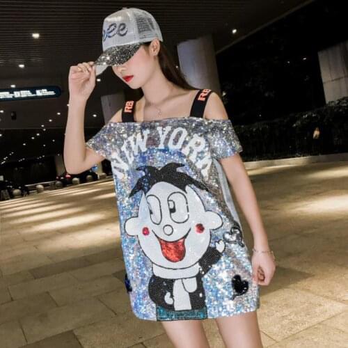 Summer Casual Straight Geometric Fashion Sexy One Shoulder Free Size Silver Club Dress Sequin Elegant Cocktail Dresses
