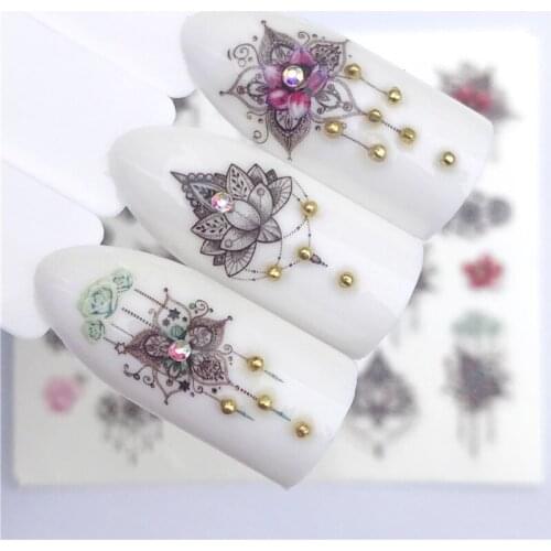 Fashion Stickers for Nails DIY Mandala Geometry Flower Water Sliders Manicure Decor Watercolor Nail Decal Stickers Accessoires