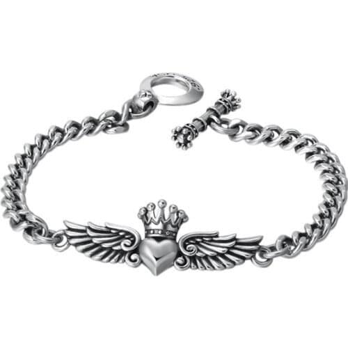 Fashion Retro Angel Wings Heart Bracelet Mens Womens Crown Bracelet Couple Bracelet Gift
