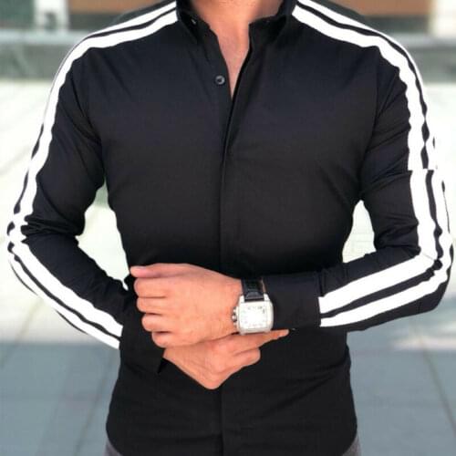 Men Shirts Fashion Business Shirt Long Sleeve Slim Fit Tops White Red Black Striped Smart Male Social Dress Shirt Plus