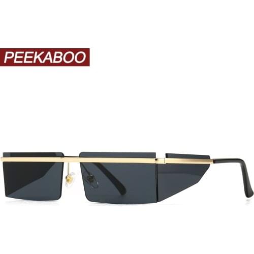 Peekaboo brown rectangular sunglasses men side shield gold rimless square sun glasses for women metal windproof hot-selling
