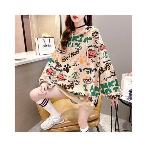 2021 Autumn Korean Fashion Hooded Letter Print Top Sweatshirt Women Oversized Hoodie Sweetshirt Black Khaki Trend