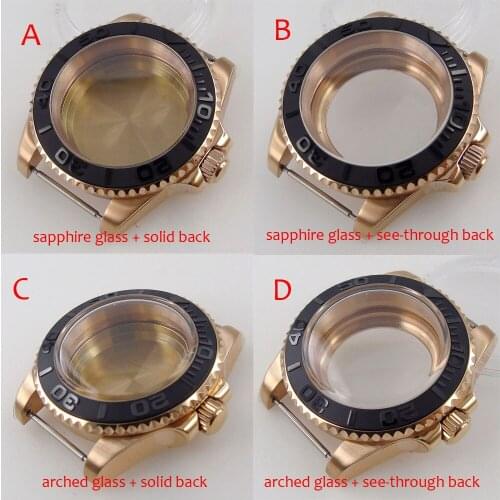 Fit NH35A NH36A 40mm All Rose Gold Watch Case Domed Arched Glass See-through Back Brushed Insert