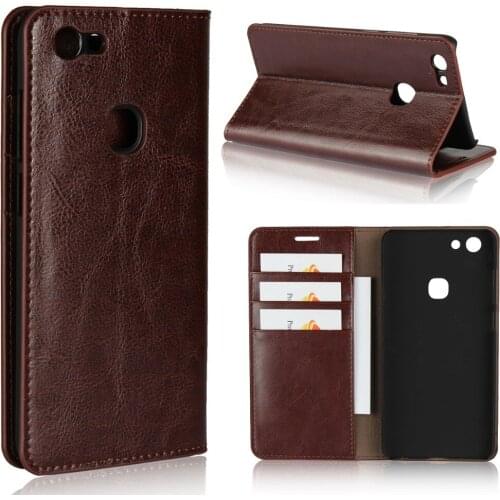 Luxury Genuine Leather Wallet Flip Case Cover For VIVO V7