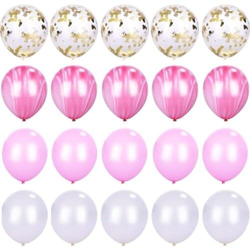 Pink & Gold Confetti Marble Agate White Stripe Balloons Assorted Colors Latex Balloon for Baby Shower Birthday Wedding Party