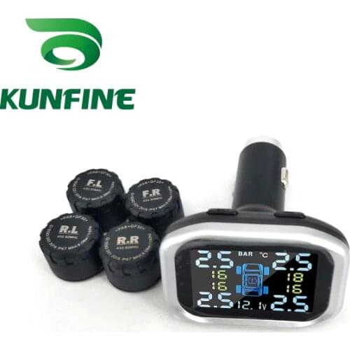KUNFINE Smart Car TPMS Tyre Pressure Monitoring System cigarette lighter Digital LCD Display Auto Security Alarm Systems