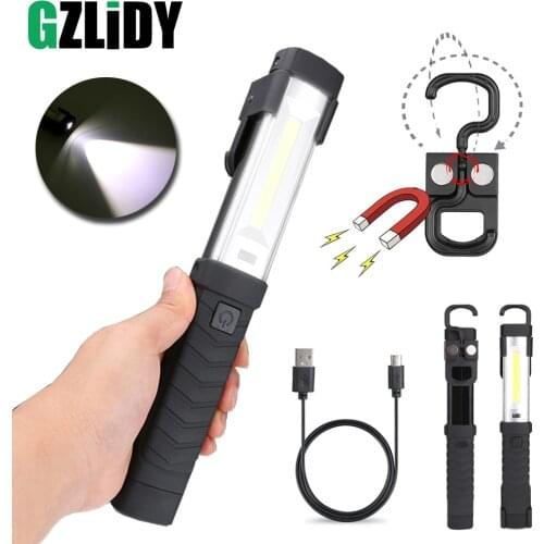 Super Bright COB Work Light Portable LED Flashlight USB Rechargeable Camping Lantern with Magnet and Hook Waterproof Torch