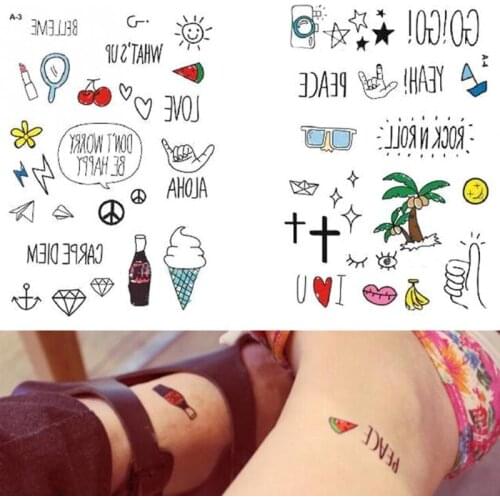 10 Sheet Waterproof Temporary Cute Cartoon Tattoos Body Art DIY Makeup Sticker Tattoo Fashion Charm Pattern Random