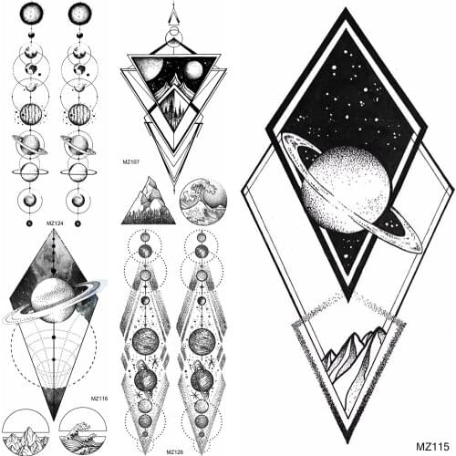 DIY Planets Satr Temporary Tattoos Sticker Geometric Mountain Black Tatoos Decal For Women Men Body Art Tatoo Fashion Decoration
