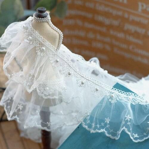 High quality 8cm wide double beaded lotus leaf folds lace handmade pearls DIY clothing wedding decoration materials