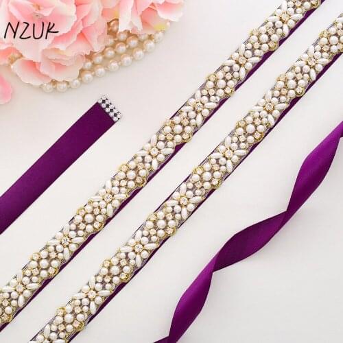 Pearls Bridal Belt Simple Elegant Crystal Wedding Belt Gold Rhinestones Wedding Sash For Bride Bridesmaid Dress Y133G