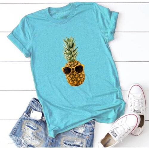 Hello Pineapple Summer Tshirt Women Gothic Hawaii Vacation Cartoon Tshirts Couple T-shirt Aesthetic Clothes Beach Style Pink