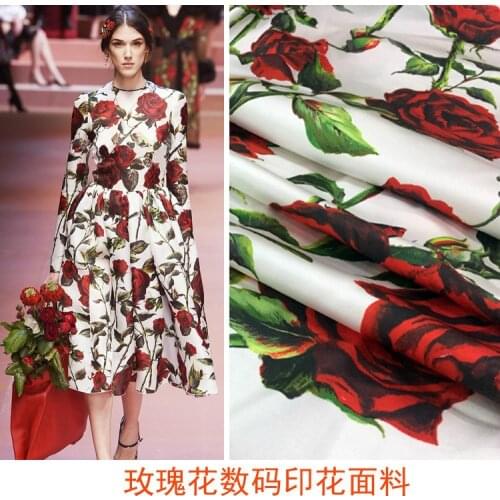2018 new womens rose pattern printed cloth 100% polyester dress shirt trousers high-end fashion fabric factory direct sales