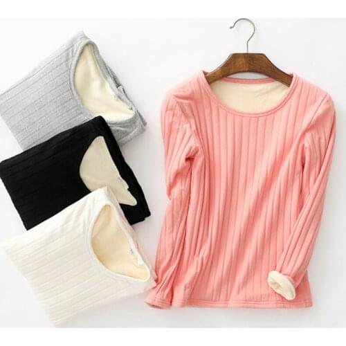 New Plus Size Women Autumn Winter T Shirt Tees Long Sleeve Warm Thick Velvet T-Shirts Female Bottoming Shirt Tops