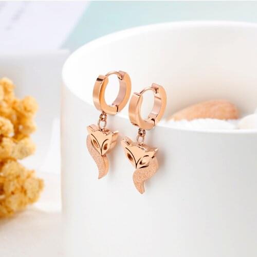 6G Korean Version Unusual Gifts Stainless Steel Earrings For Women 2021 Trends Fashion Rose Gold Plated Frosted Fox Jewelry