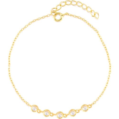 CANNER 925 Sterling Silver Mini Small Zircon Clavicle Bracelet For Women Girls Gold Bracelet Charms Bohemia Feminina Pulseiras