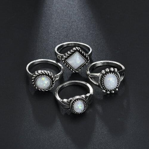 4pcs/ser 2018 Midi Rings Set for Women Opal Finger Knuckle Vintage Geometric Boho Female Bohemian Ring Jewelry Bijoux Famle