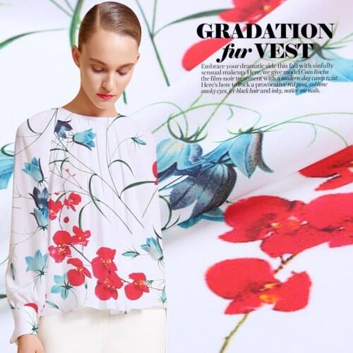 1 Meter * 1.14 Meter Blue Scarlet Silk Crepe De Chine Printing Fabric Shirt