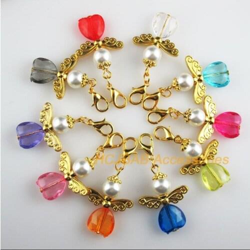 10 New Angel 22x30mm Charms Mixed Heart Acrylic Gold Color Retro With Lobster Claw Clasps