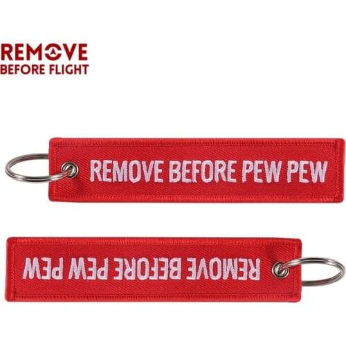 20 PCS/LOT Wholesale REMOVE BEFORE PEW PEW Keychain For Aviation Gift Christmas Keychains Luggage Tag Embroidery Crew Key Chain