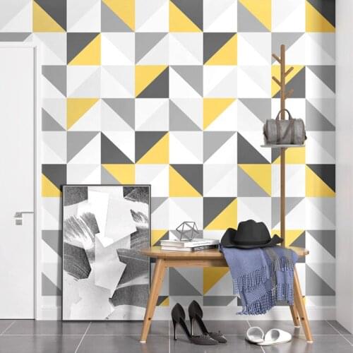 Nordic style Art geometric 3D wallpaper fresh creamy yellow grey triangle pattern design girl room living background wallpaper